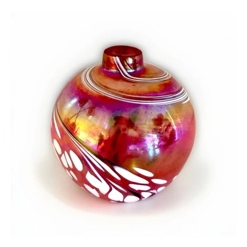 Signed Vintage 2003 Robert Eickholt Studio Art Glass Vase Iridescent Pink 3.25" - Picture 2 of 5